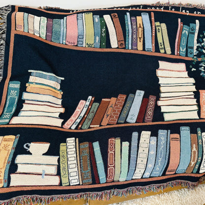 Book Lover Throw Blanket Bookish Woven Tapestry Personalized Gift For Readers Personalized Gift Bookshelf And Plants Decor