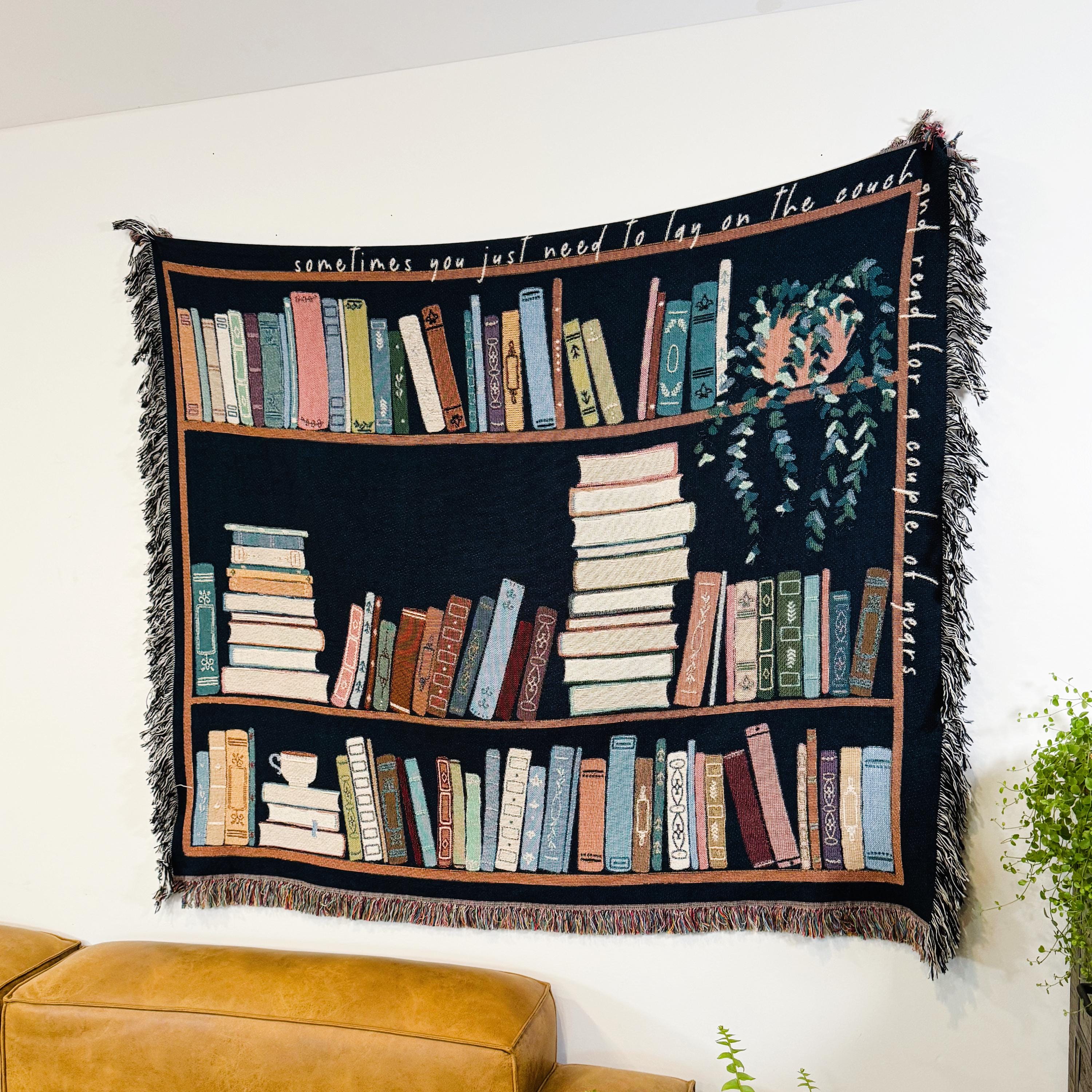 Book Lover Throw Blanket Bookish Woven Tapestry Personalized Gift For Readers Personalized Gift Bookshelf And Plants Decor