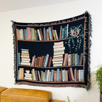 Book Lover Throw Blanket Bookish Woven Tapestry Personalized Gift For Readers Personalized Gift Bookshelf And Plants Decor