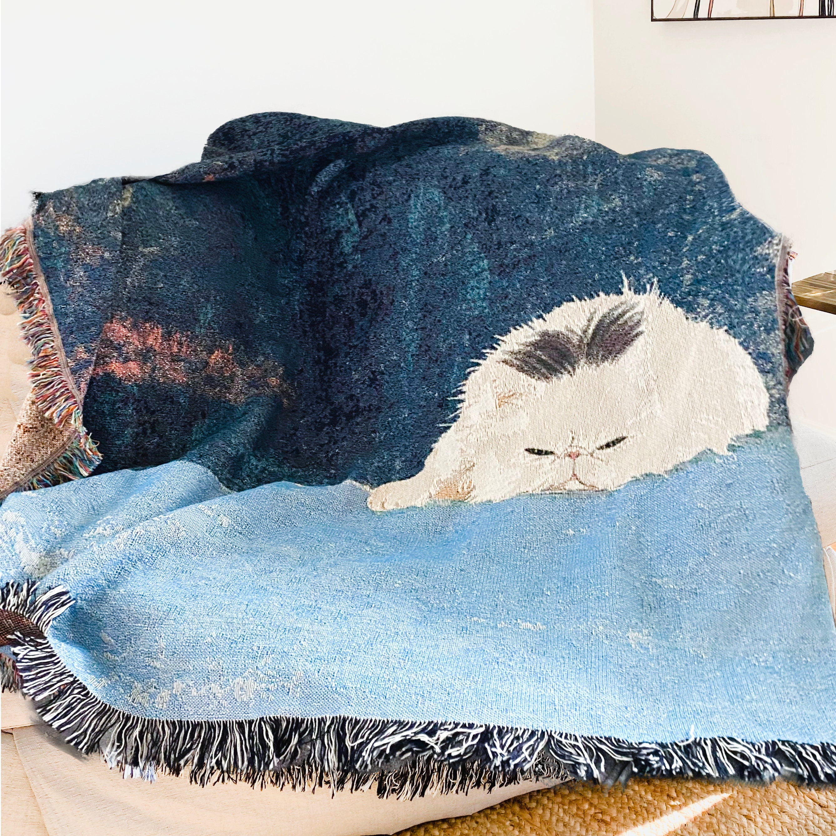 Custom Pet Name Blanket Book Nook Decor Custom Reading Nook Woven Tapestry Pet Memorial Gift, Personalized Cat Toys Booknook Cotton Blanket