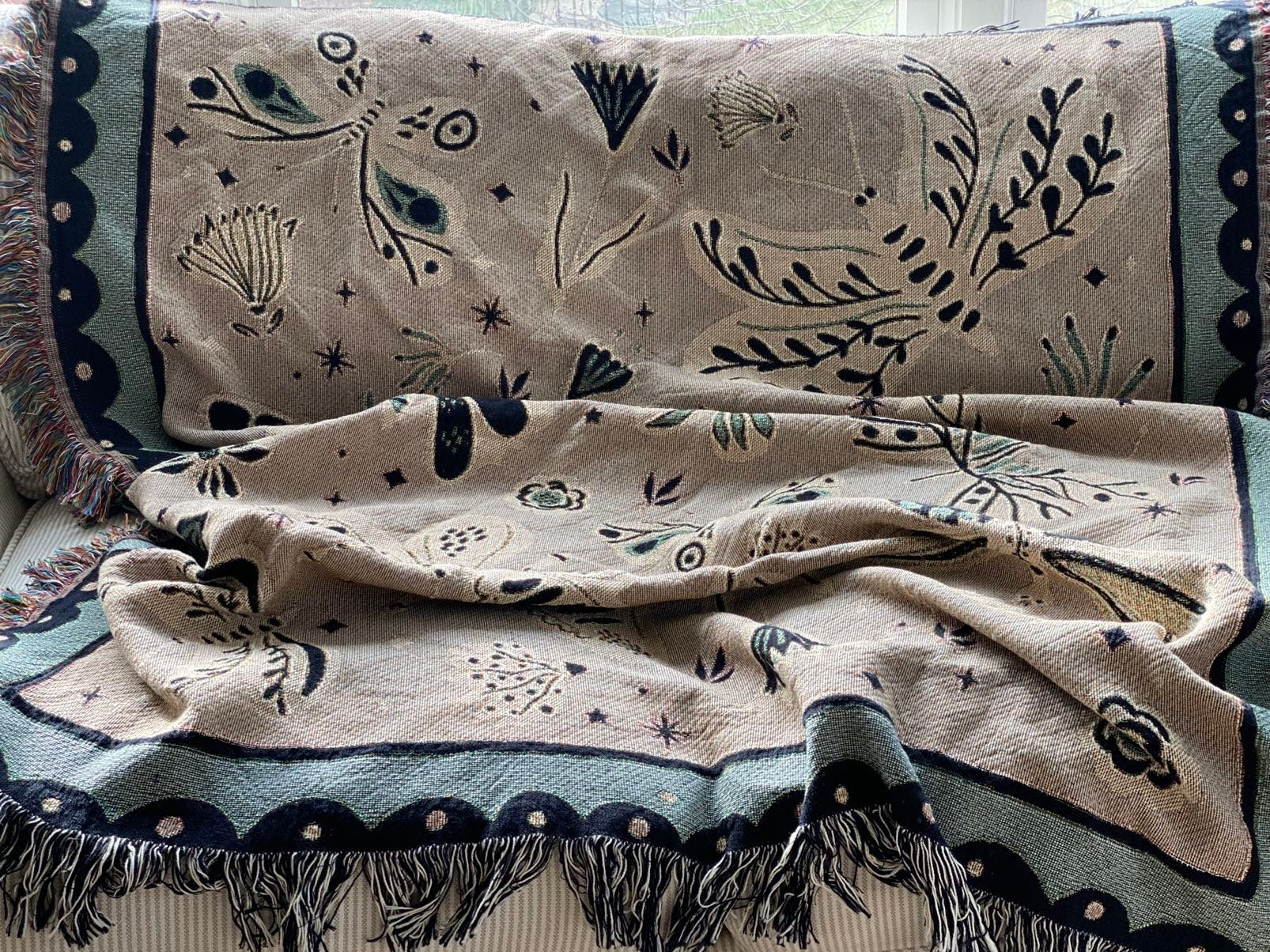 Woven Throw Blanket, Moths Tapestry, Butterfly Decor. Pink And Green Personalized Gift. Eclectic Home Decor. Boho Home
