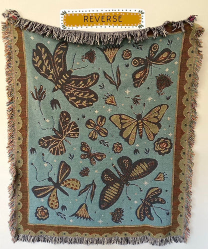 Butterflies and Moths Blanket, Modern Farmhouse Decor, Insect Tapestry Aesthetic Personalized Picnic Blanket, Book Nook Blanket, Hygge Decor