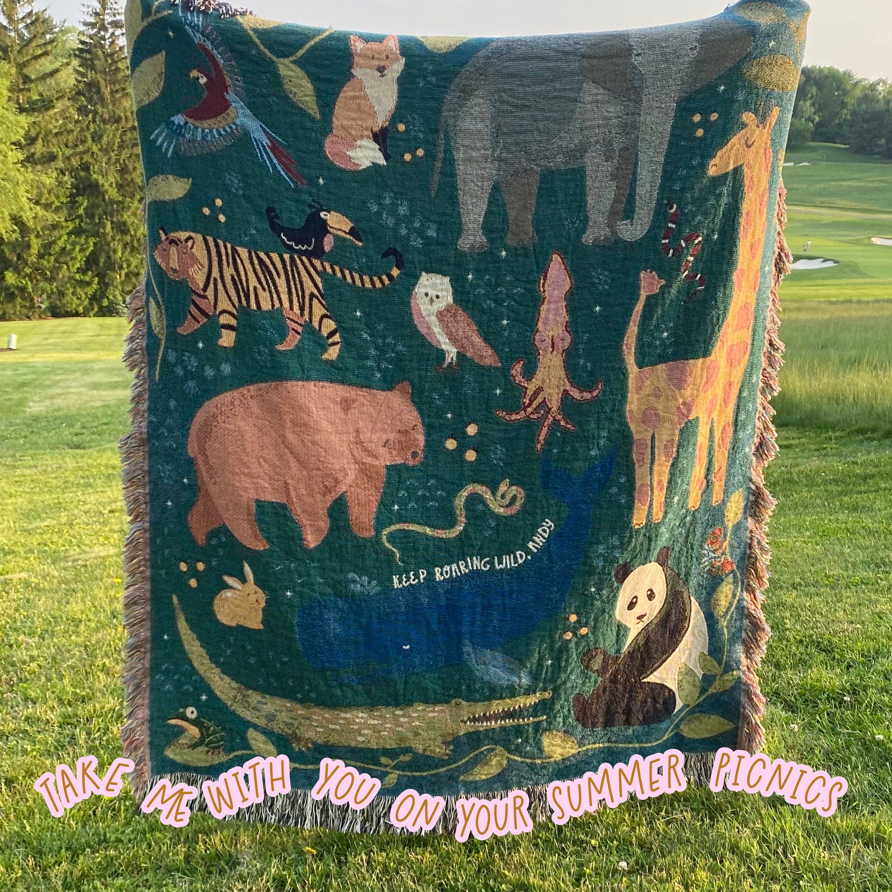 Nature Tapestry, Gender Neutral Nursery, Forrest Tapestry, Picnic Blanket, Tapestry Throw, Personalized Throw Blanket For Animal Lover.