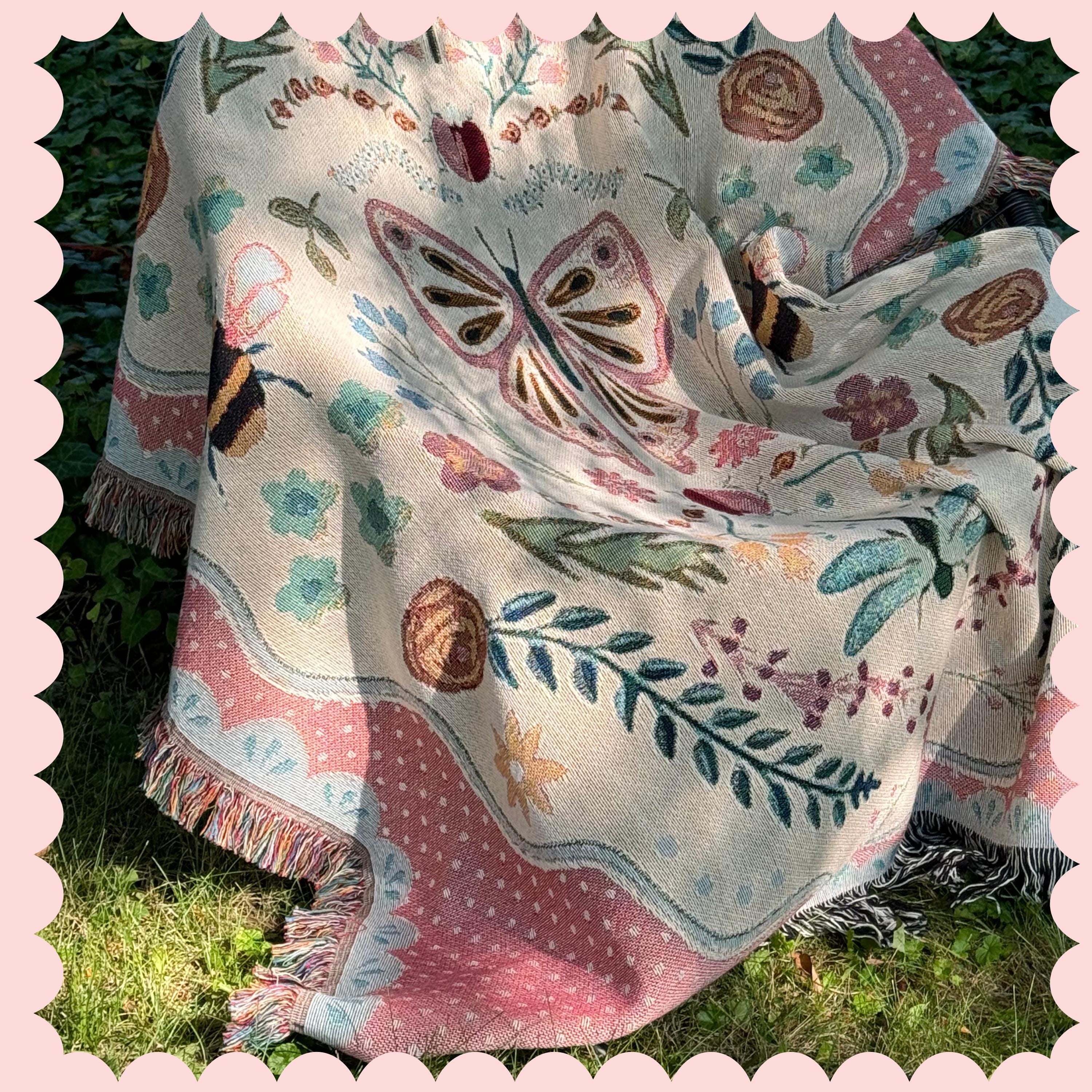 Coquette Woven Cotton Blanket: Cottagecore Aesthetic Wall Hanging Tapestry, College Apartment Aesthetic, Maximalist Decor Whimsical Room