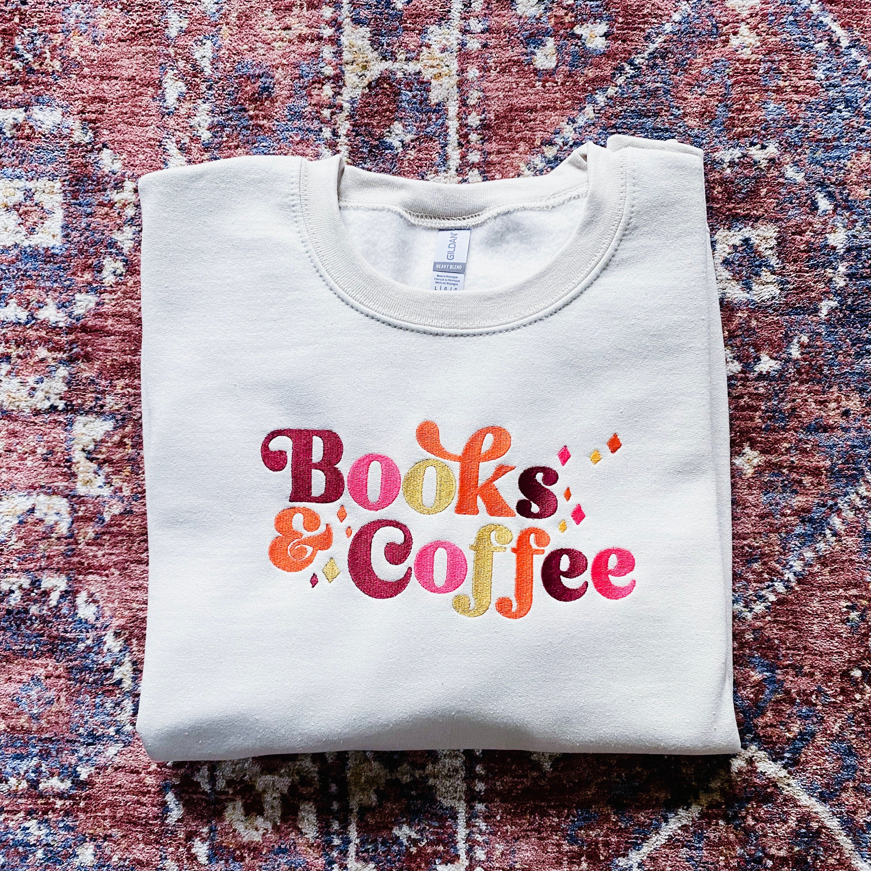 Books and Coffee Sweatshirt, Book Lover Gift, Bookish Sweatshirt, Reading Sweatshirt. Bookish, Embroidered