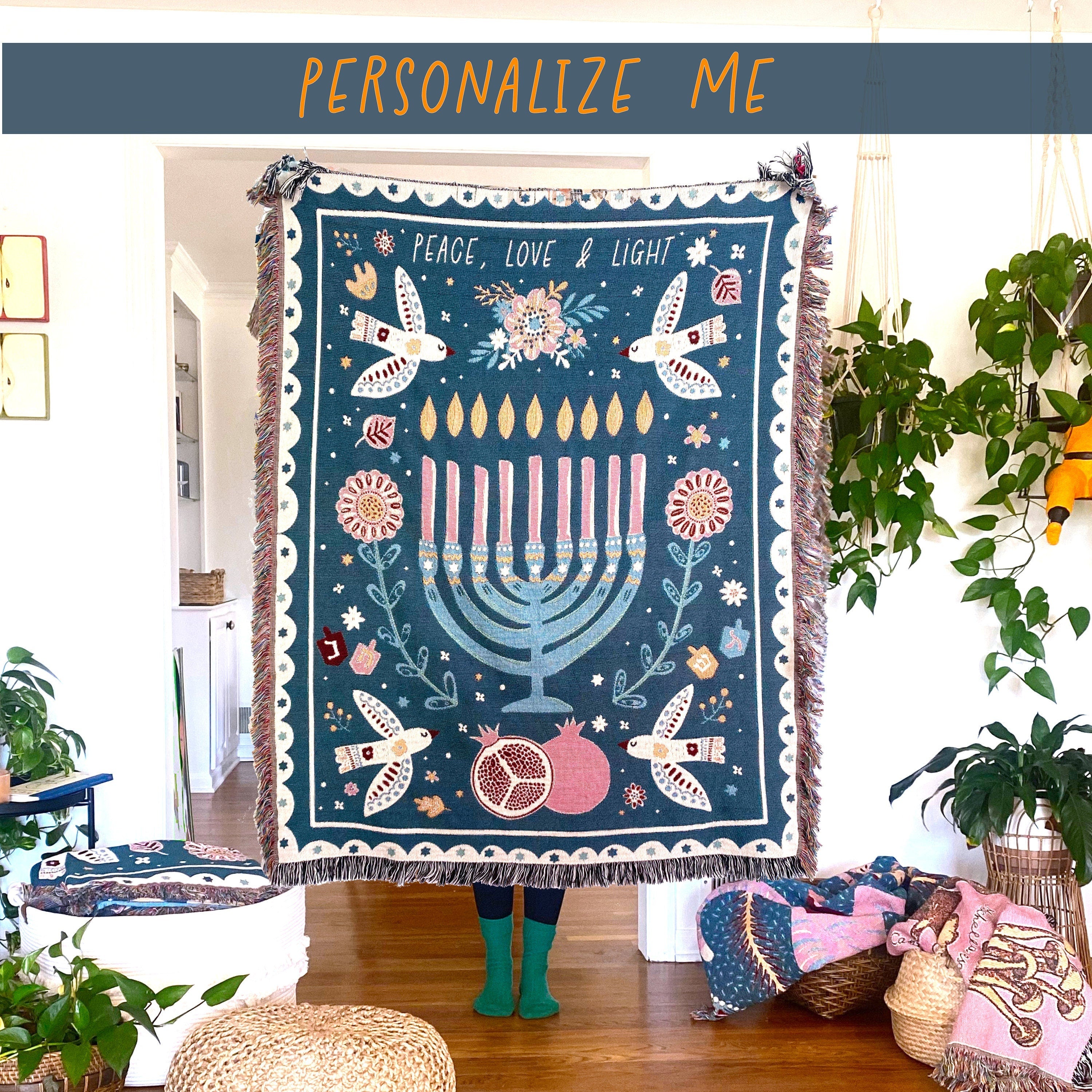 Personalized Hanukkah Gift Jewish Heritage Decor Modern Jewish Art Hanukkah Throw Blanket Jewish Blessing Gift Personalized Jewish Gift