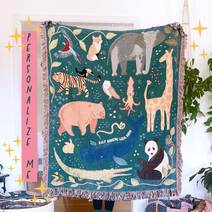 Nature Tapestry, Gender Neutral Nursery, Forrest Tapestry, Picnic Blanket, Tapestry Throw, Personalized Throw Blanket For Animal Lover.