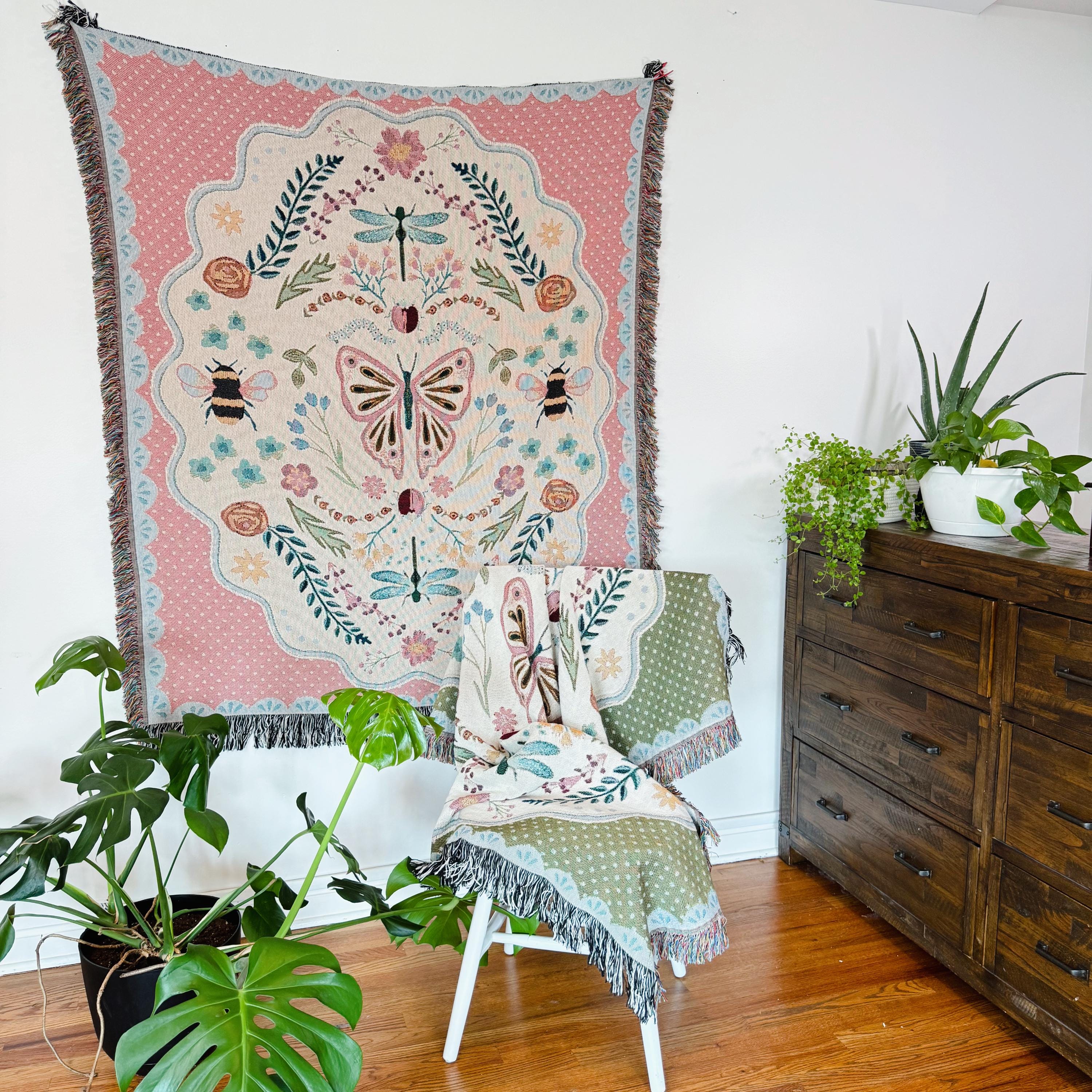 Coquette Room Decor: Cotton Blanket, Cottagecore Aesthetic, Wall Hanging Tapestry, Maximalist Decor Whimsical Room