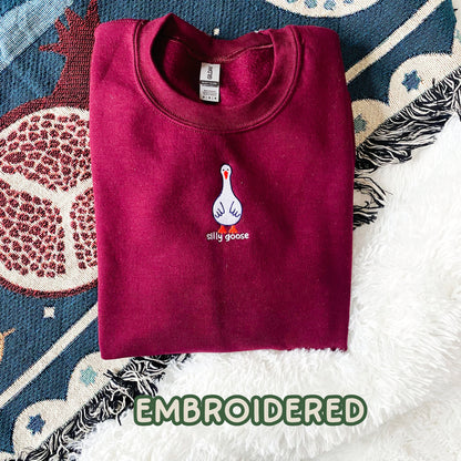 Silly Goose Sweatshirt Embroidered Goose Sweater