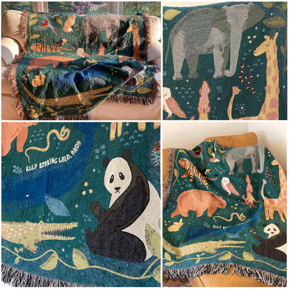 Nature Tapestry, Gender Neutral Nursery, Forrest Tapestry, Picnic Blanket, Tapestry Throw, Personalized Throw Blanket For Animal Lover.