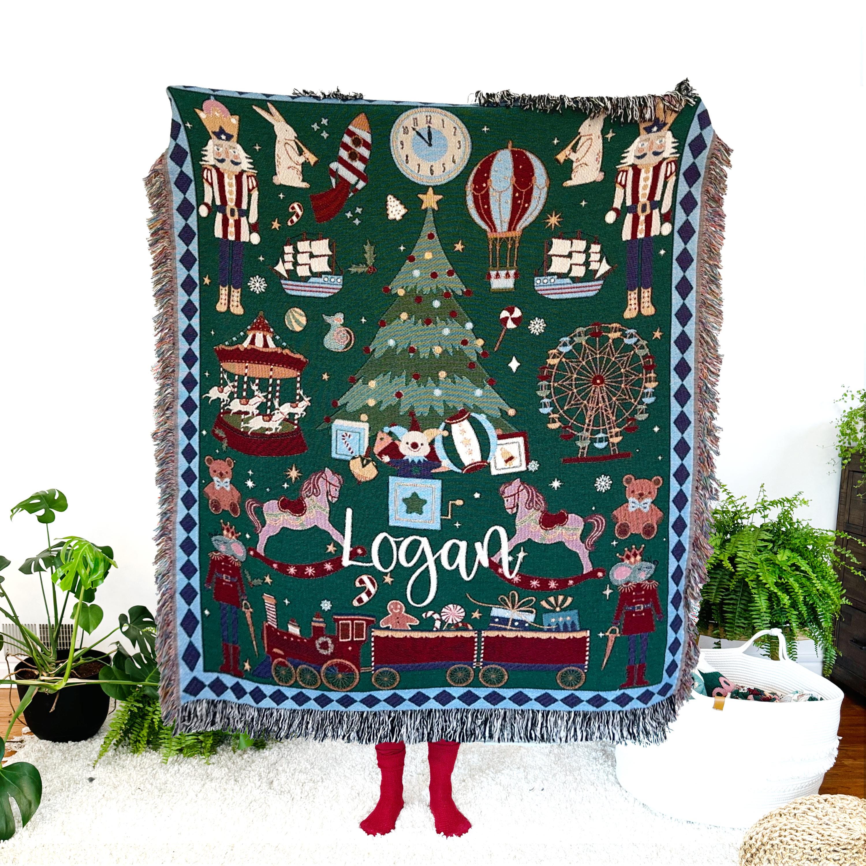 Christmas Woven Blanket Personalized Gift  Christmas Tree Decorations Vintage Toys Tapestry Holiday Home Decor