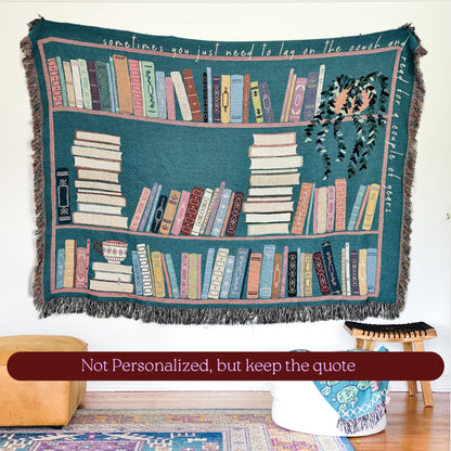 Book Lover Throw Blanket Bookish Woven Tapestry Personalized Gift For Readers Personalized Gift Bookshelf And Plants Decor