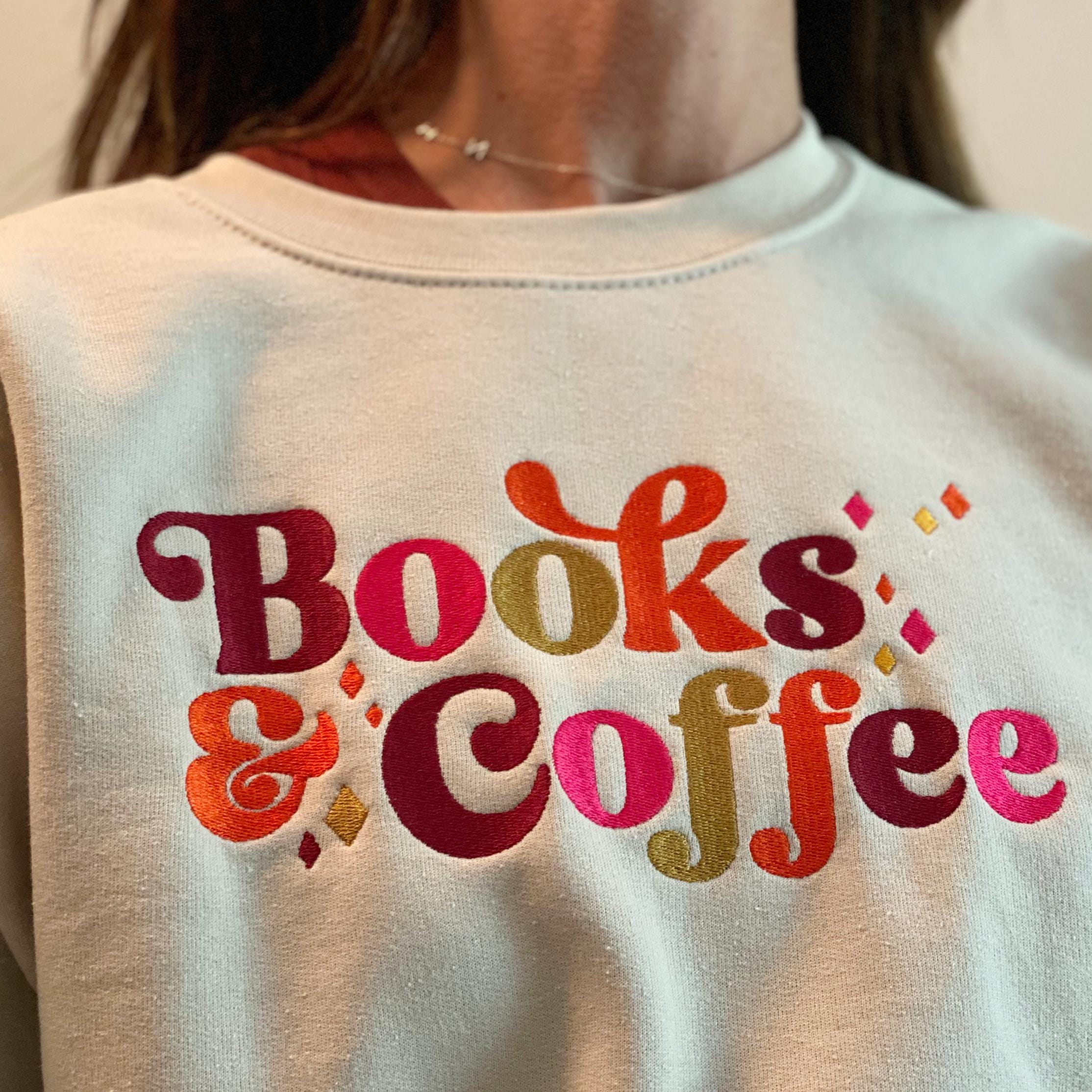 Books and Coffee Sweatshirt, Book Lover Gift, Bookish Sweatshirt, Reading Sweatshirt. Bookish, Embroidered