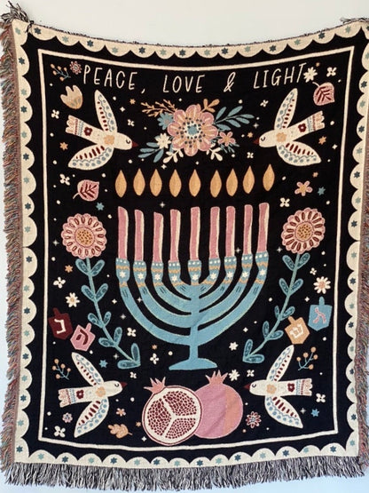 Personalized Hanukkah Gift, Jewish Home Blessing Gift, Modern Jewish Art Throw Blanket, Jewish Eclectic Home Decor