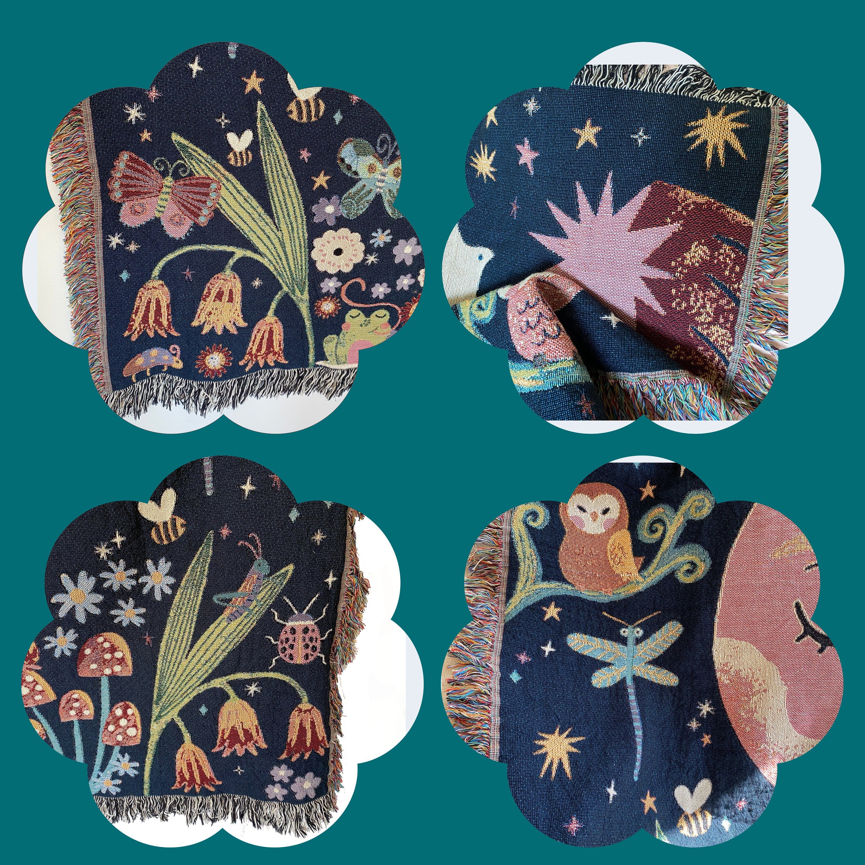 Whimsical Woven Blanket, Magical Forest Woven Tapestry, Decorative Throw, Garden Throw Blanket, Booknook Blanket, Moon Celestial Throw Couch