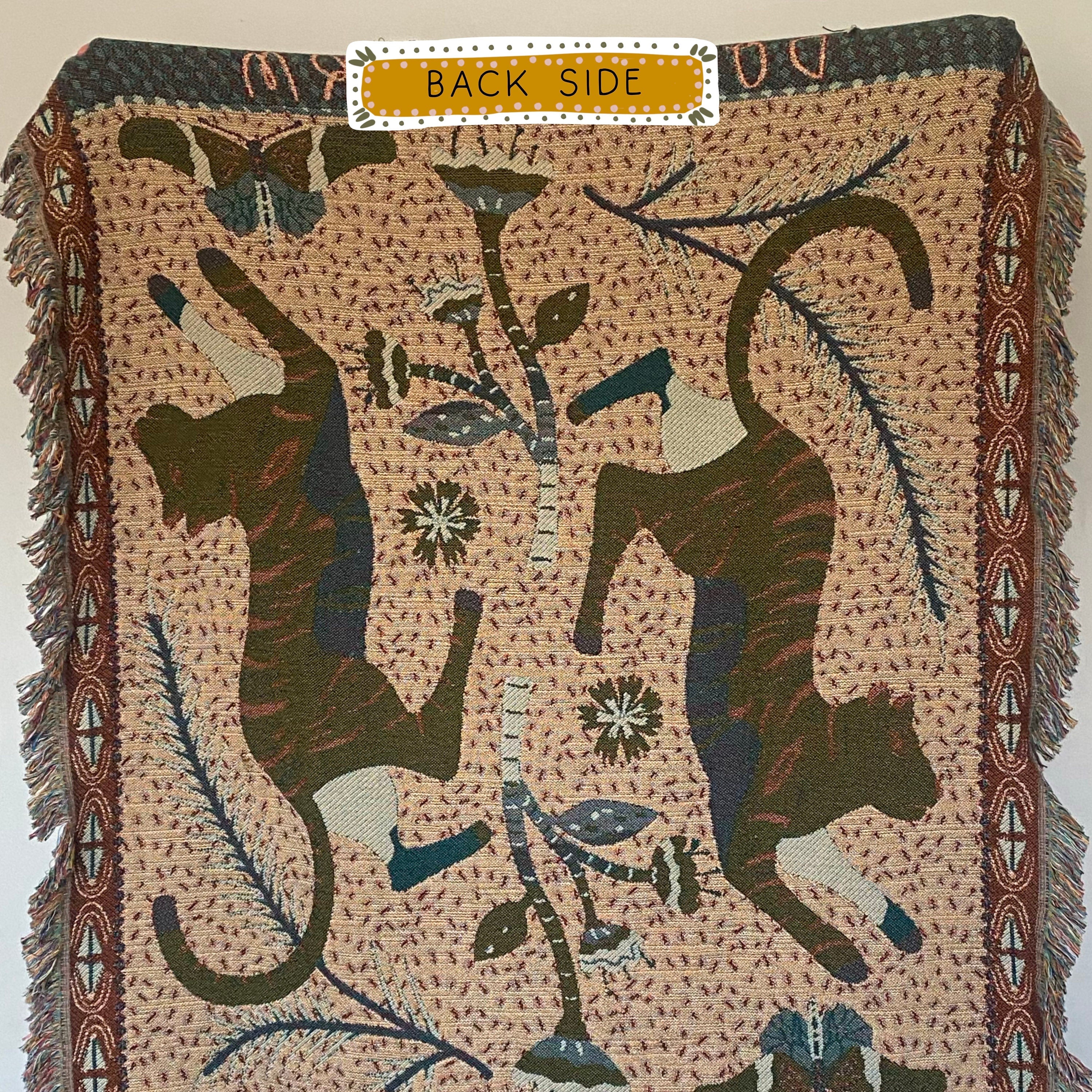 Eclectic Woven Throw Blanket. Maximalist Bedroom - Tapestry Aesthetic. Tiger Boho Throw Blanket. Gift For Her. Girl Power Gift.