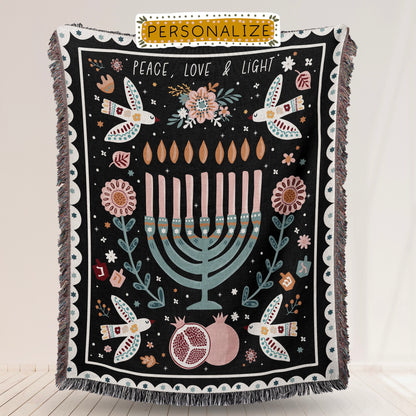Personalized Hanukkah Gift, Jewish Home Blessing Gift, Modern Jewish Art Throw Blanket, Jewish Eclectic Home Decor