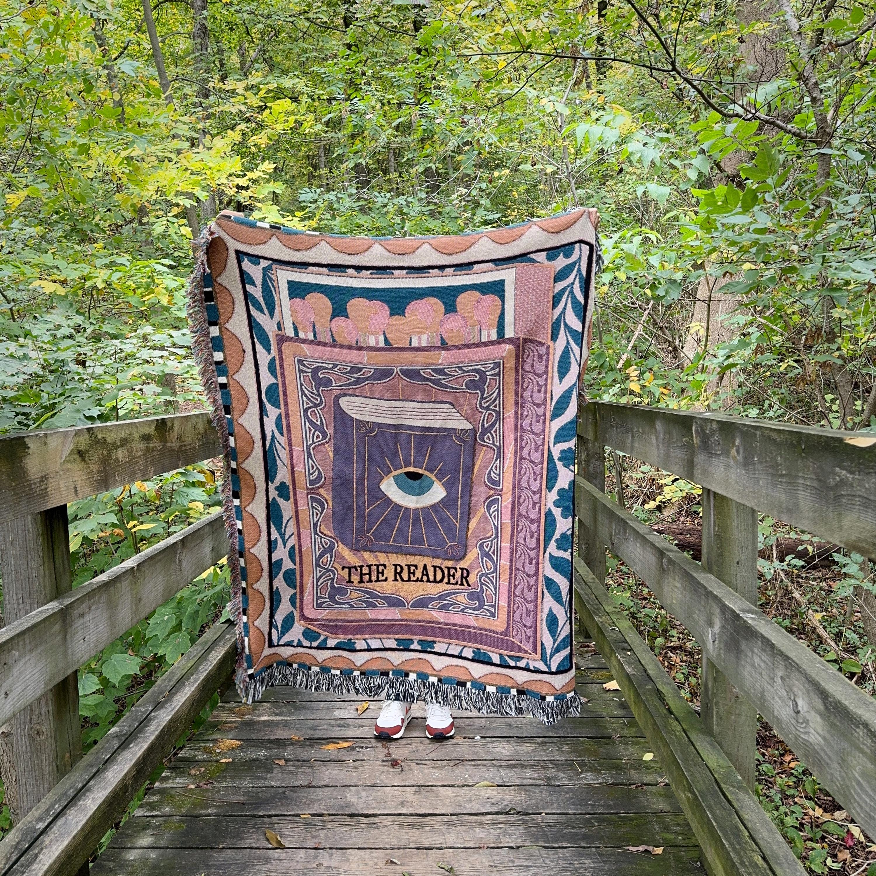 Tarot Card Reader Woven Throw Blanket, Book Nook Tapestry, Custom Tapestry For Readers, Maximalist Decor, Tarot Wall Tapestry, Custom Gift