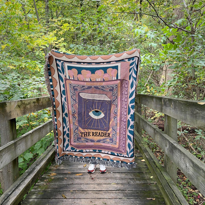 Tarot Card Reader Woven Throw Blanket, Book Nook Tapestry, Custom Tapestry For Readers, Maximalist Decor, Tarot Wall Tapestry, Custom Gift