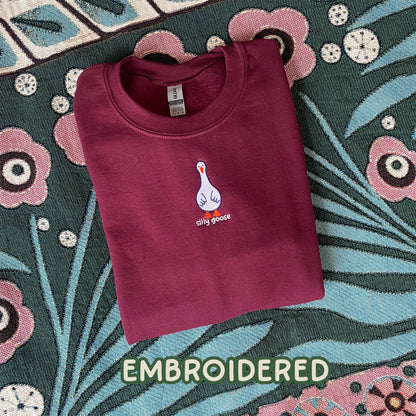 Silly Goose Sweatshirt Embroidered Goose Sweater