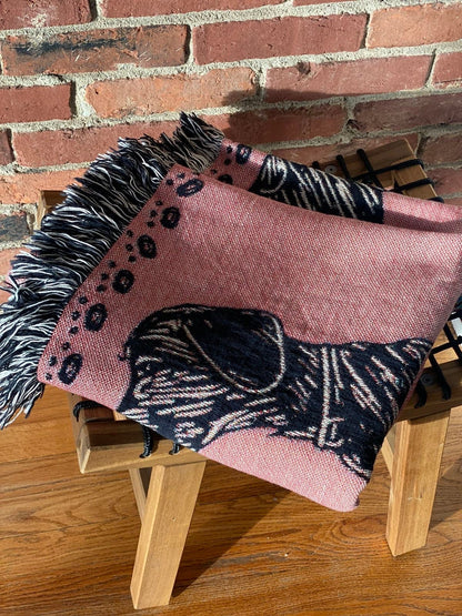 Pink Dog Throw Blanket: Woven Cotton Throw, Cute Gift For Dog Or Pet Lovers, Puppy Decor