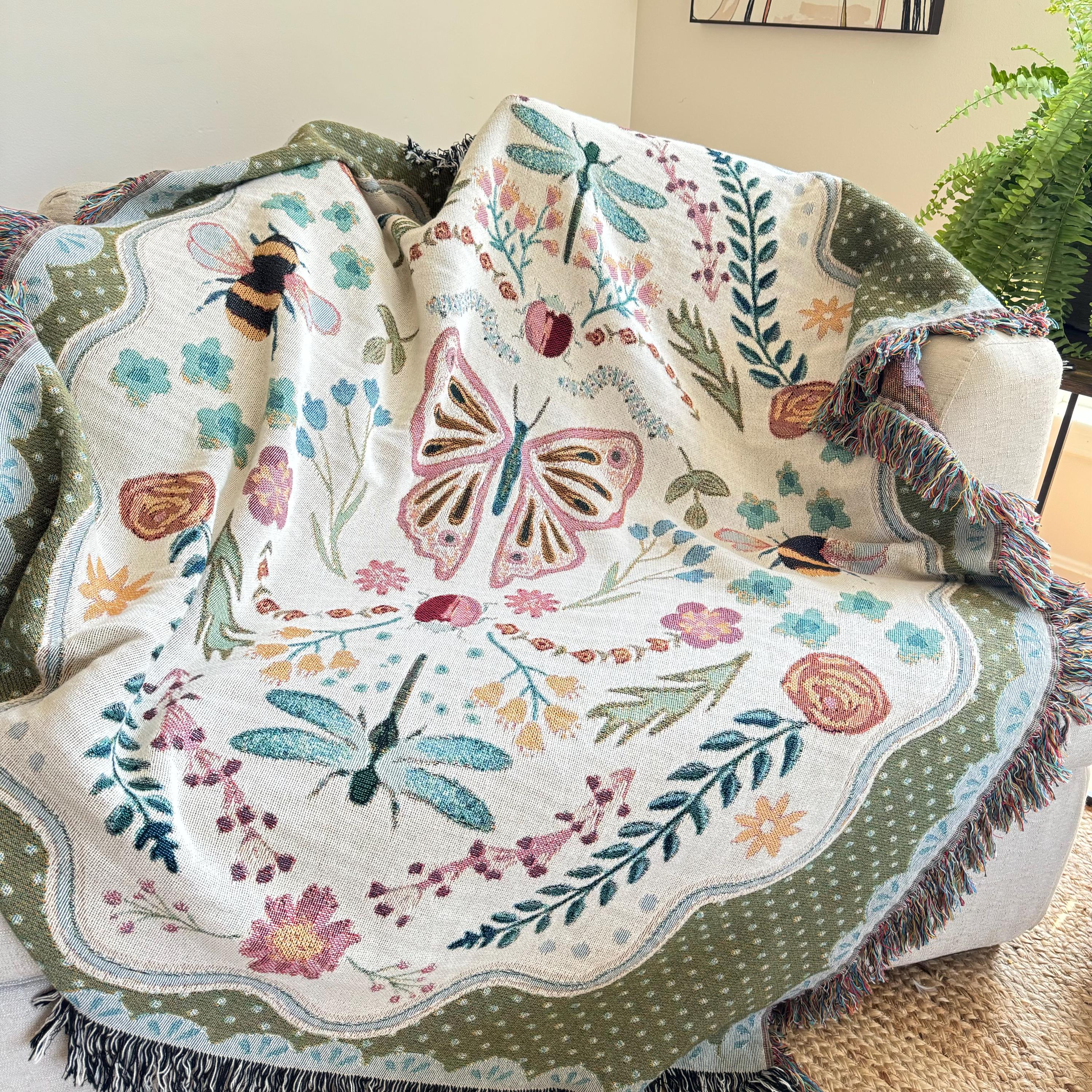 Coquette Woven Cotton Blanket: Cottagecore Aesthetic Wall Hanging Tapestry, College Apartment Aesthetic, Maximalist Decor Whimsical Room