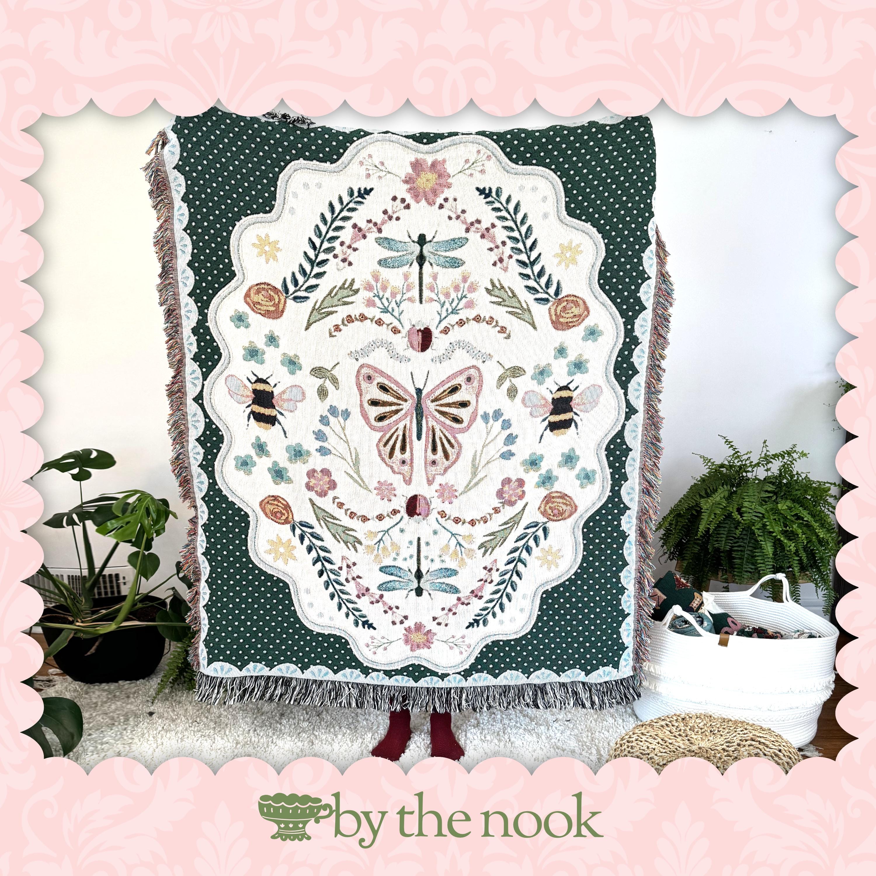 Coquette Woven Cotton Blanket: Cottagecore Aesthetic Wall Hanging Tapestry, College Apartment Aesthetic, Maximalist Decor Whimsical Room