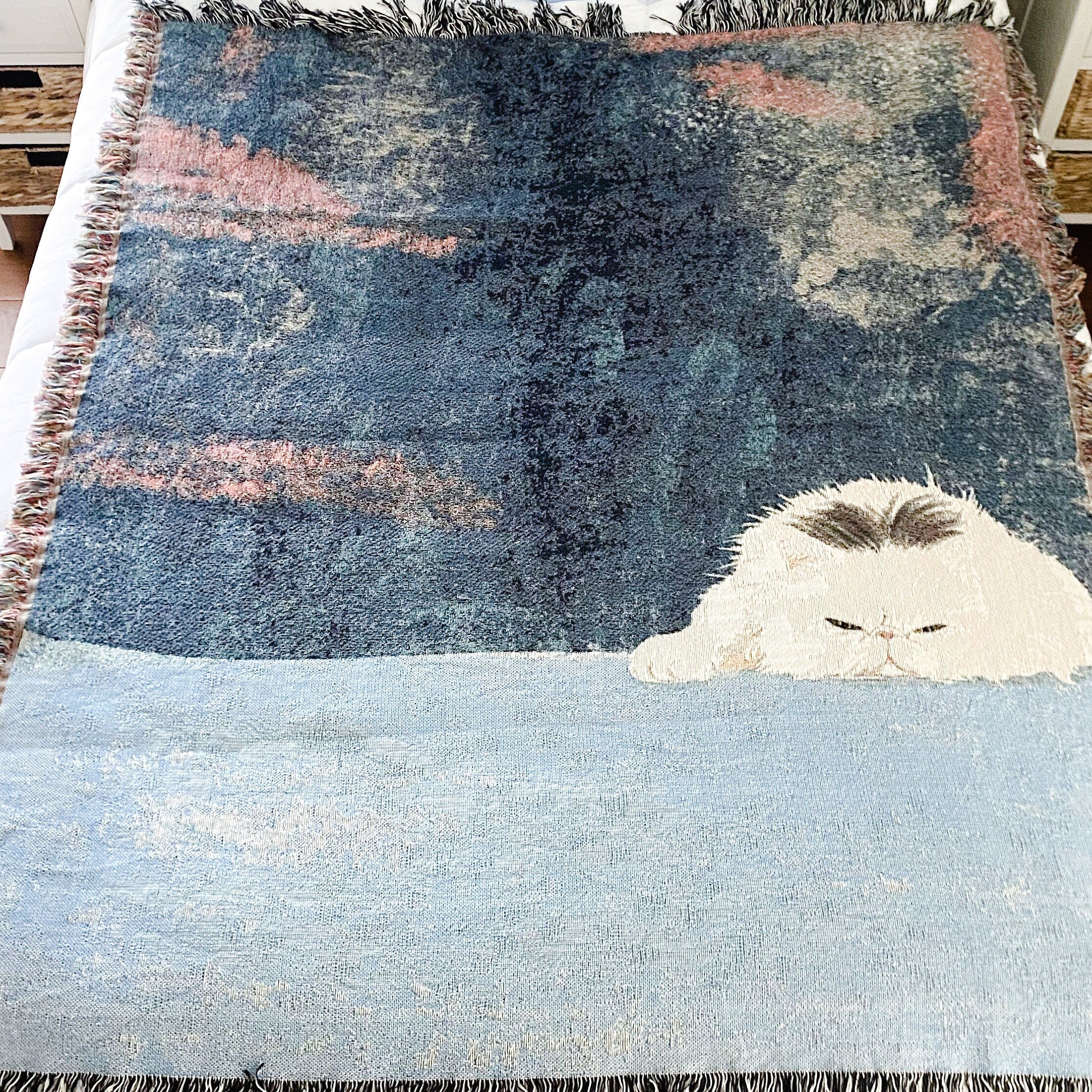 Custom Name Cat Blanket, Book Nook Decor, Custom Reading Nook Woven Tapestry, Pet Memorial Gift, Personalized Cat Toys