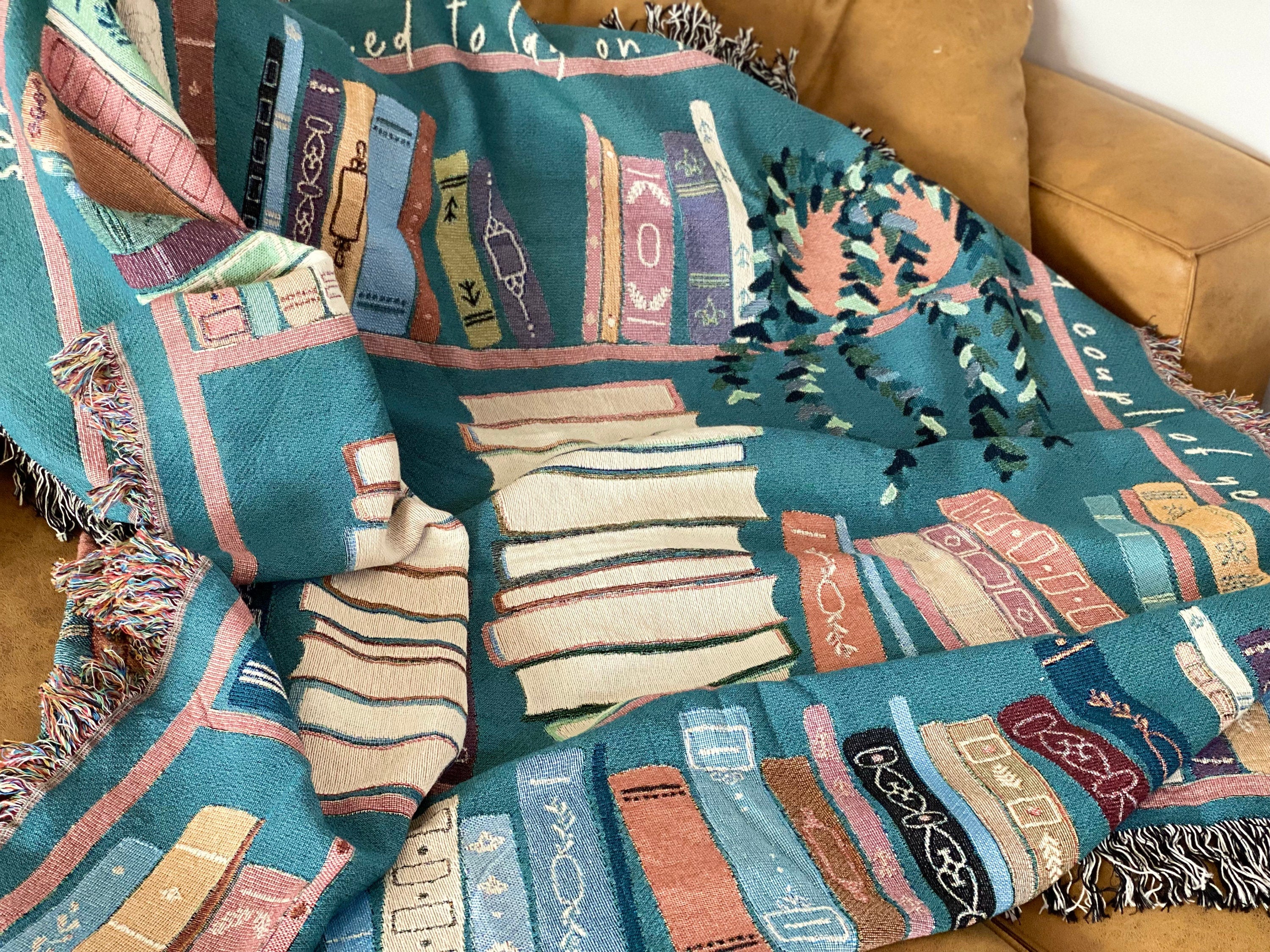 Book Lover Throw Blanket Bookish Woven Tapestry Personalized Gift For Readers Personalized Gift Bookshelf And Plants Decor