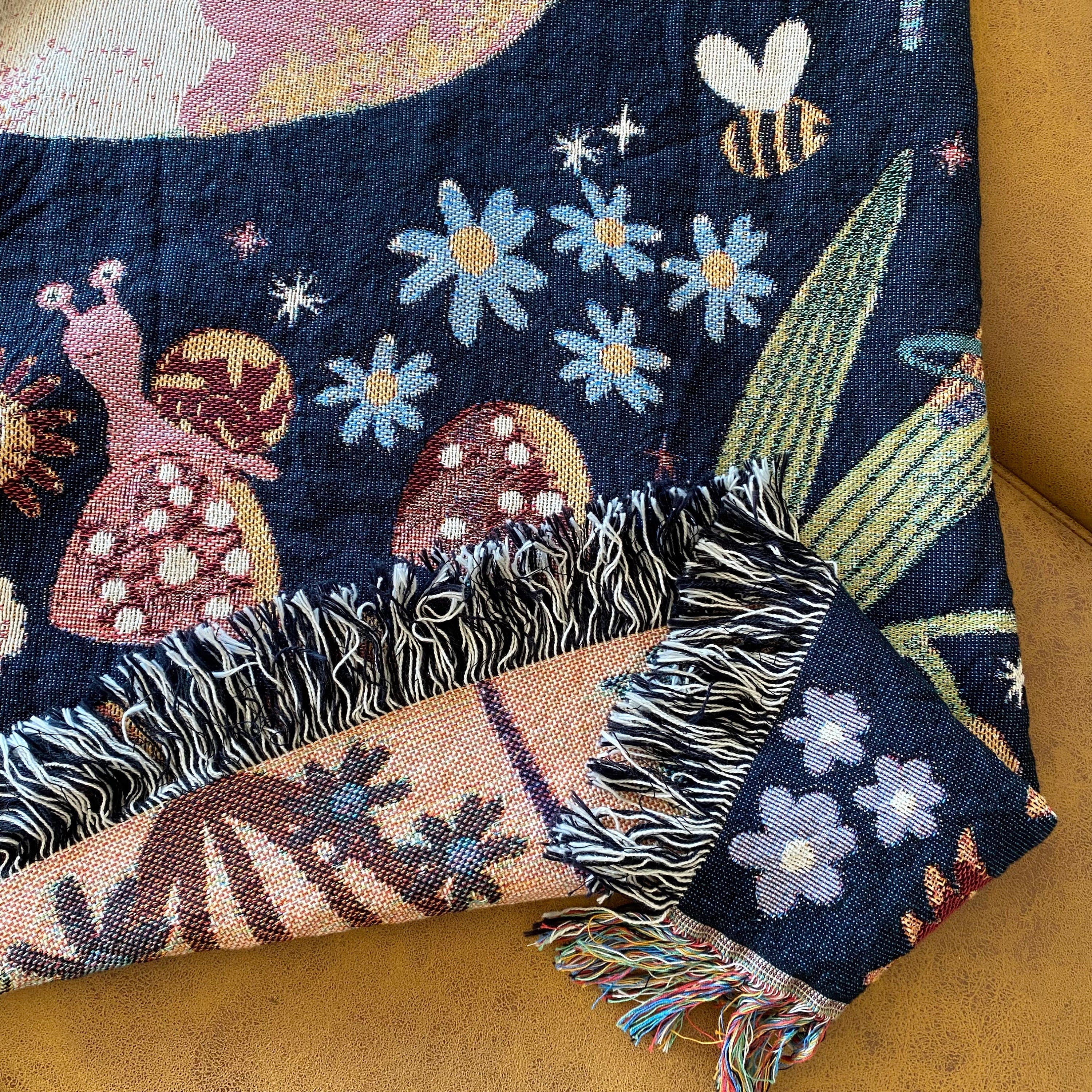 Whimsical Woven Blanket, Magical Forest Woven Tapestry, Decorative Throw, Garden Throw Blanket, Booknook Blanket, Moon Celestial Throw Couch