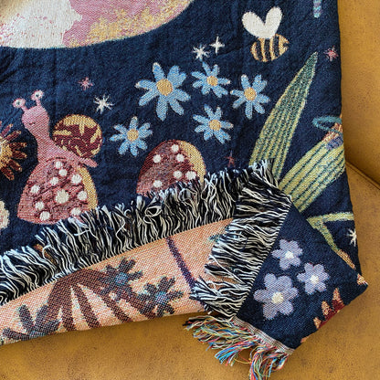 Whimsical Woven Blanket, Magical Forest Woven Tapestry, Decorative Throw, Garden Throw Blanket, Booknook Blanket, Moon Celestial Throw Couch
