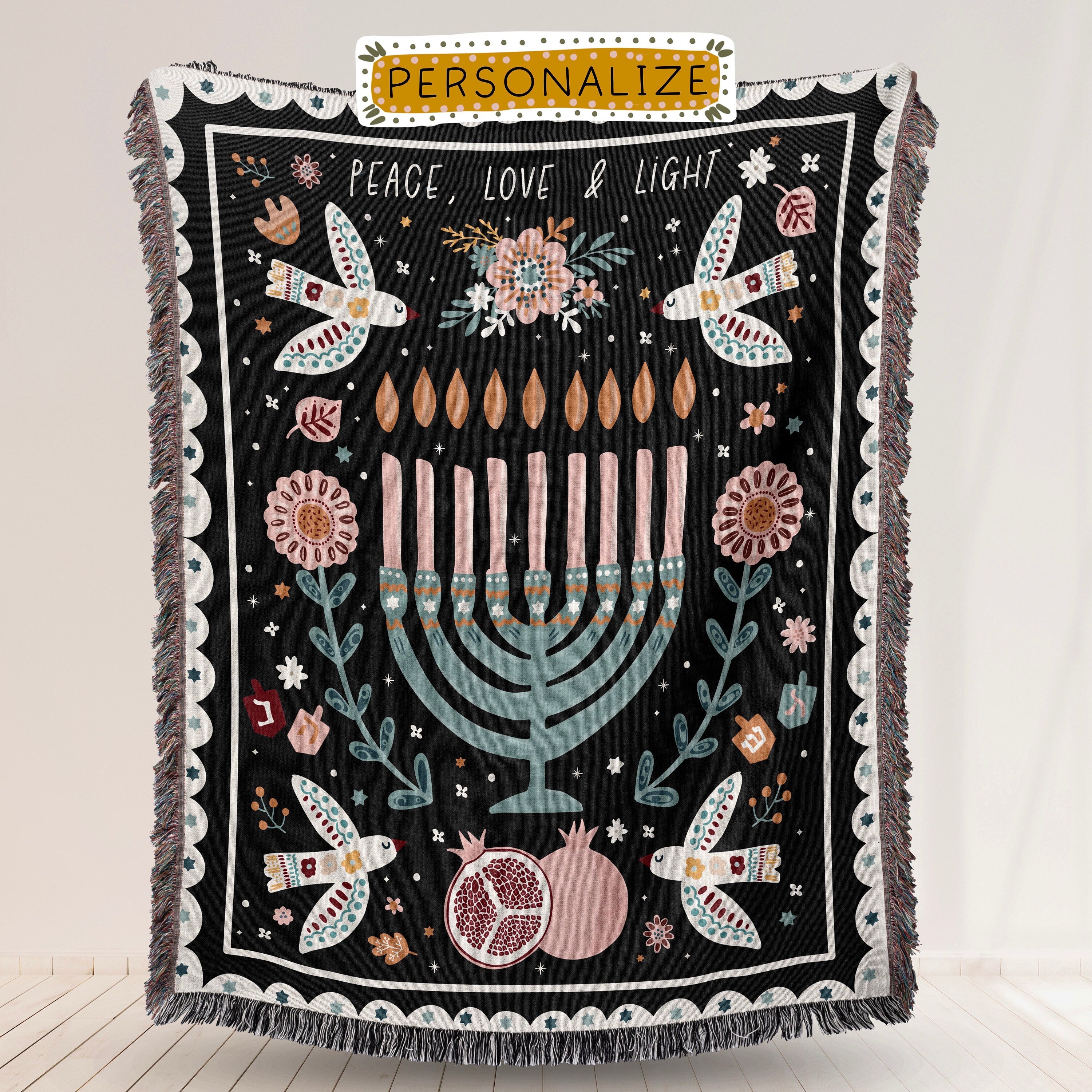 Bat Mitzvah Gift Jewish Home Blessing Gift Modern Jewish Art Throw Blanket Jewish Eclectic Home Decor Personalized Jewish Heritage Gift
