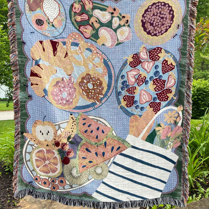 Personalized Picnic Blanket, Woven Beach Blanket, Lavender Aesthetic Decor, Granola Girl Aesthetic Tapestry, Mushroom Blanket, Family Gift