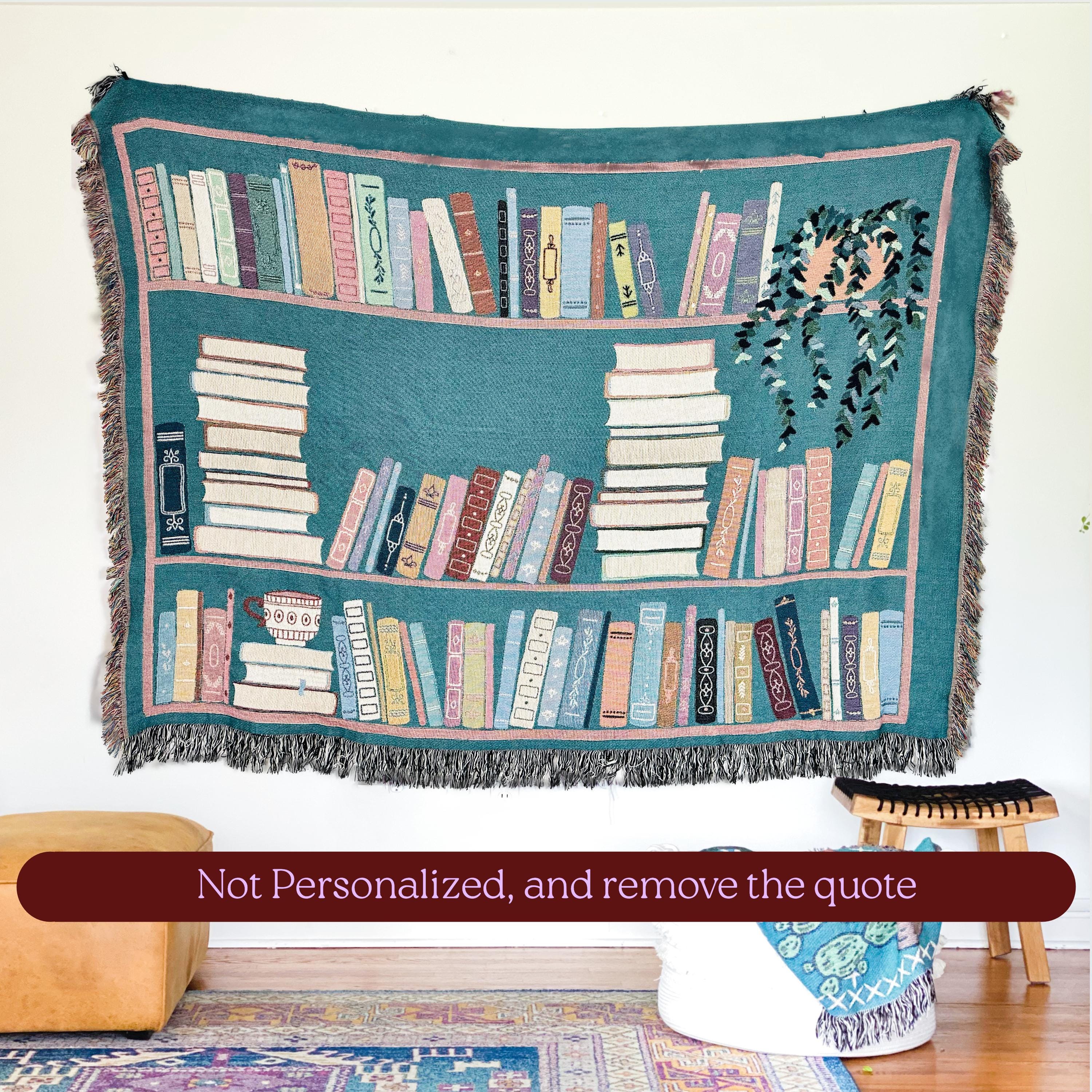 Book Lover Throw Blanket Bookish Woven Tapestry Personalized Gift For Readers Personalized Gift Bookshelf And Plants Decor