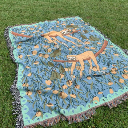Funny Tapestry Aesthetic Eclectic Woven Throw Blanket Hygge Gift Sloth Boho Throw Blanket Wedding Gift For Couple Unique