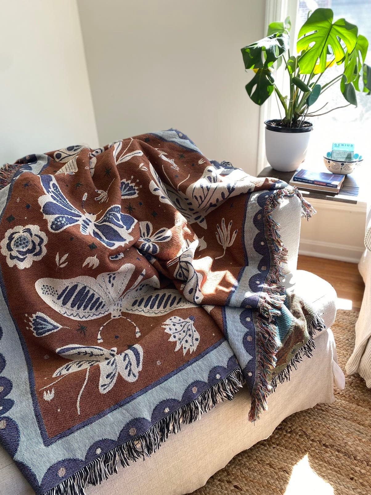 Butterflies and Moths Blanket, Modern Farmhouse Decor, Insect Tapestry Aesthetic Personalized Picnic Blanket, Book Nook Blanket, Hygge Decor
