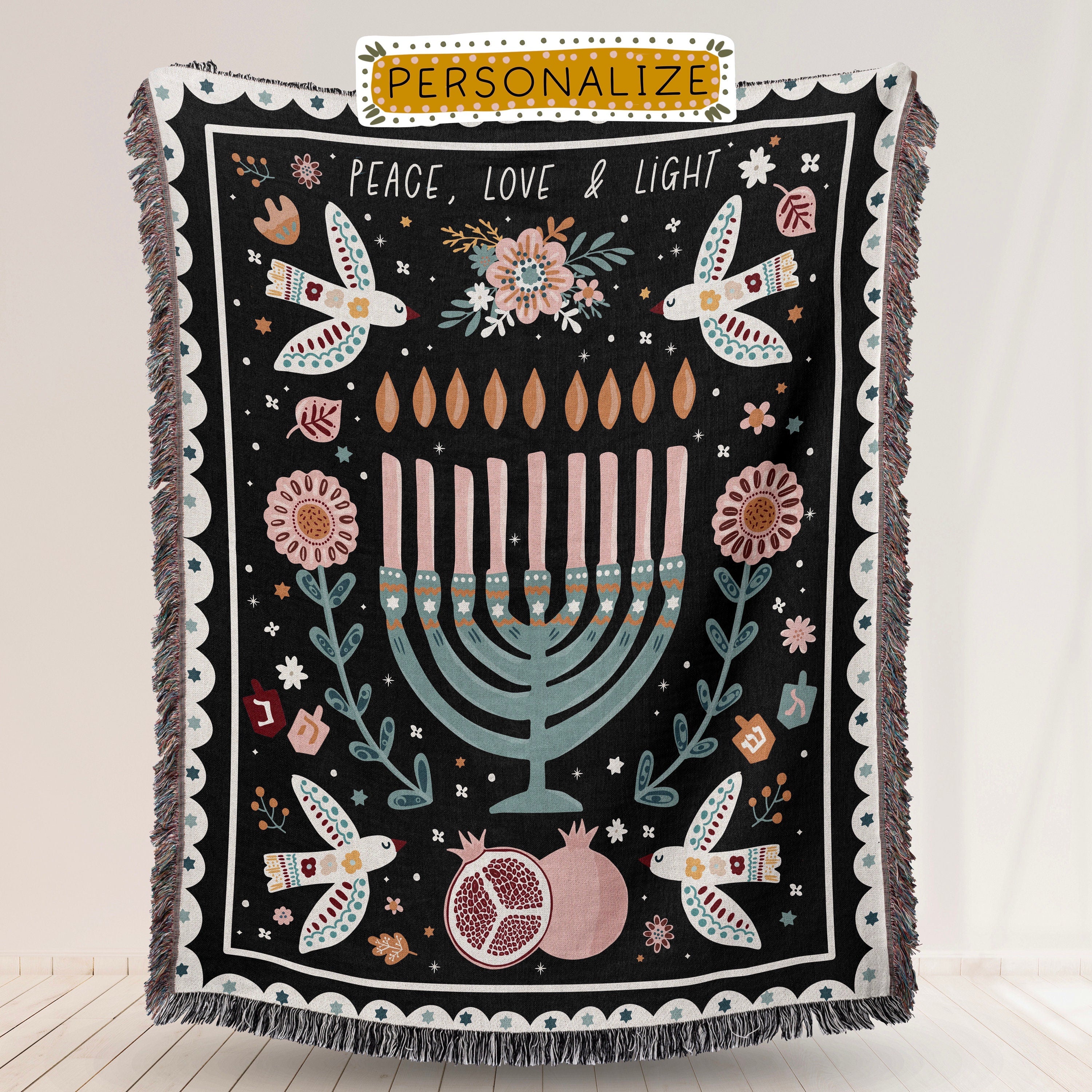 Jewish Home Blessing Decor Modern Jewish Art Hanukkah Throw Blanket Jewish Eclectic Home Decor Personalized Jewish Heritage Gift