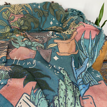 Potted Plants Picnic Blanket, Custom Woven Tapestry, Personalized Gift For Gardener, Grandmas Garden Blanket, Botanical Aesthetic Decor