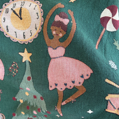 Neeru, the prima ballerina with warm brown skin and a pink bow in her hair, twirling in a pink dress beside a clock striking midnight.