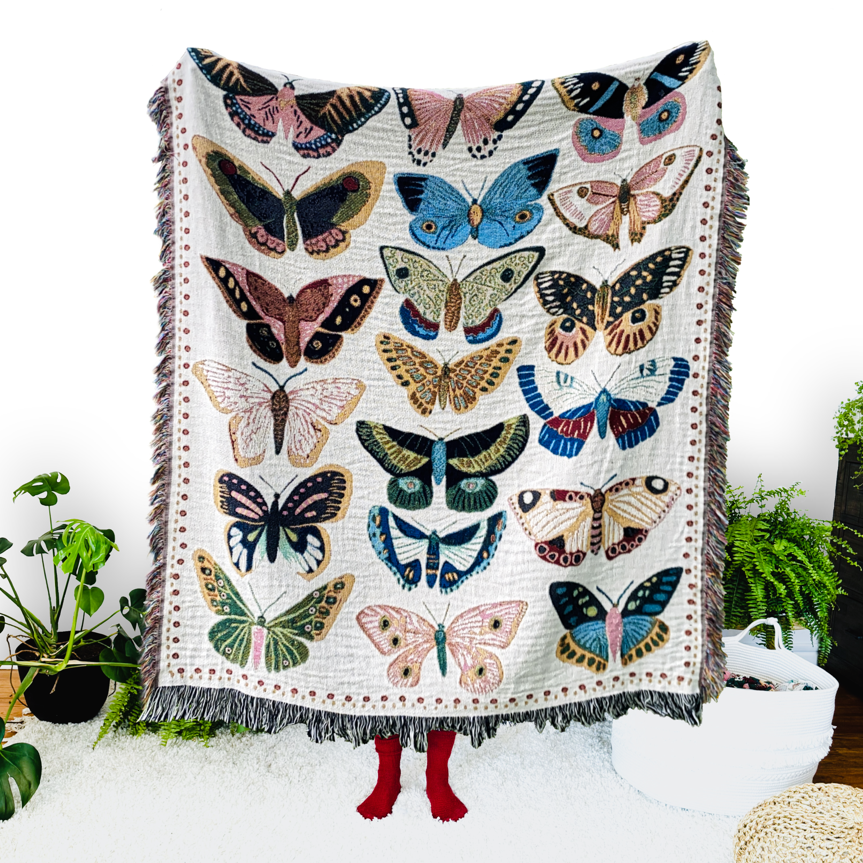 Hand-drawn butterflies and moths in whimsical multicolor array. Sweet joyful design fills spaces with organic vibes.