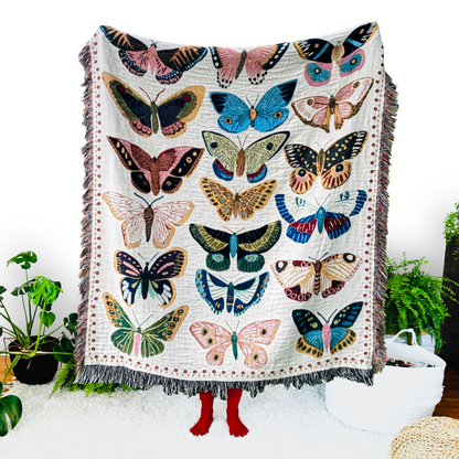 Hand-drawn butterflies and moths in whimsical multicolor array. Sweet joyful design fills spaces with organic vibes.