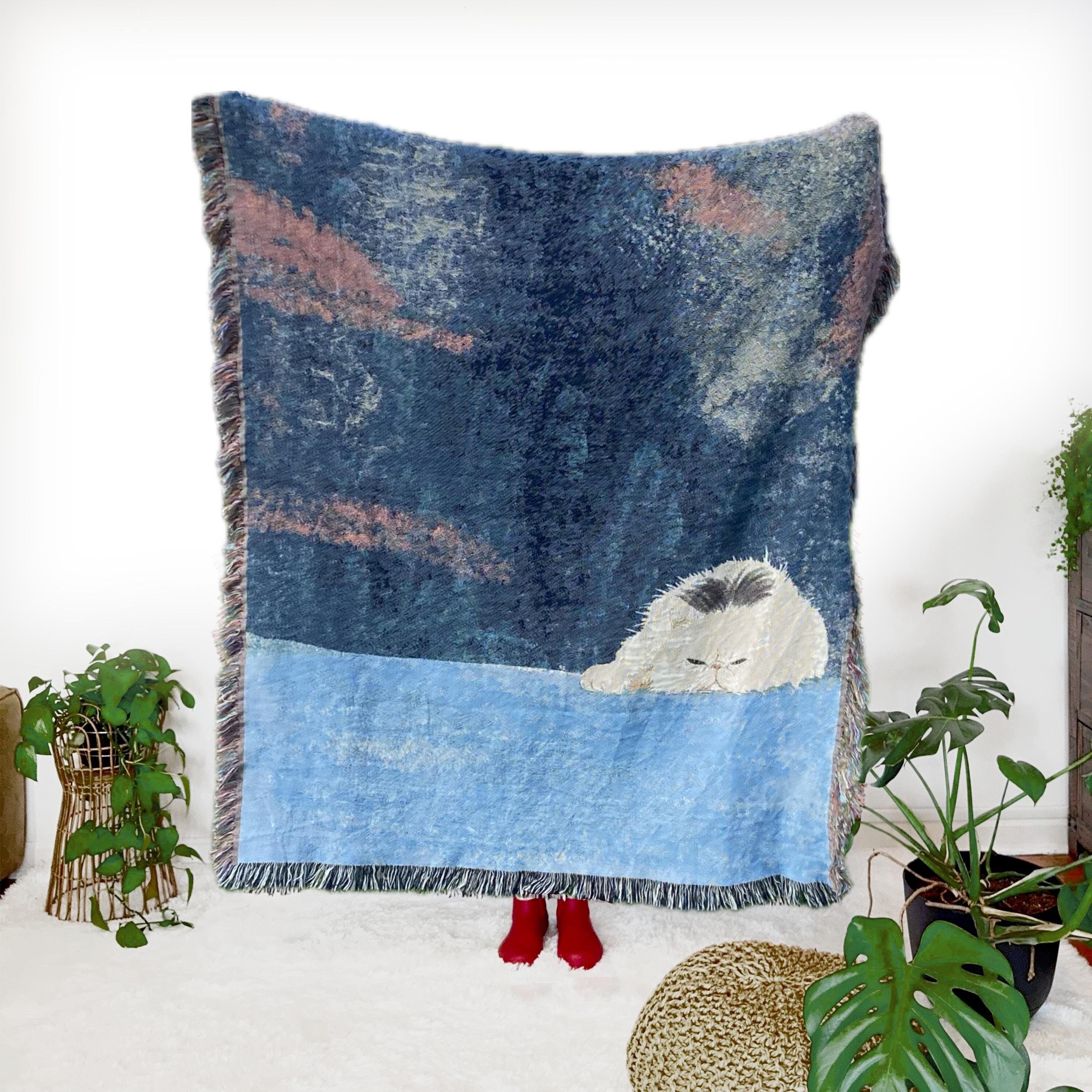 Custom Name Cat Blanket, Book Nook Decor, Custom Reading Nook Woven Tapestry, Pet Memorial Gift, Personalized Cat Toys