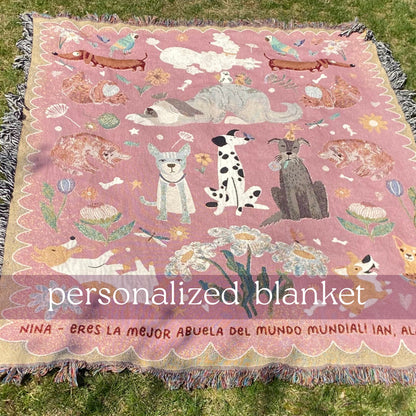 Custom Blanket For Pet Lovers Cat And Dog Woven Throw Tapestry, Personalized Dog And Cat Mom, Light Weighted Blanket, Custom Dog Lover Gift