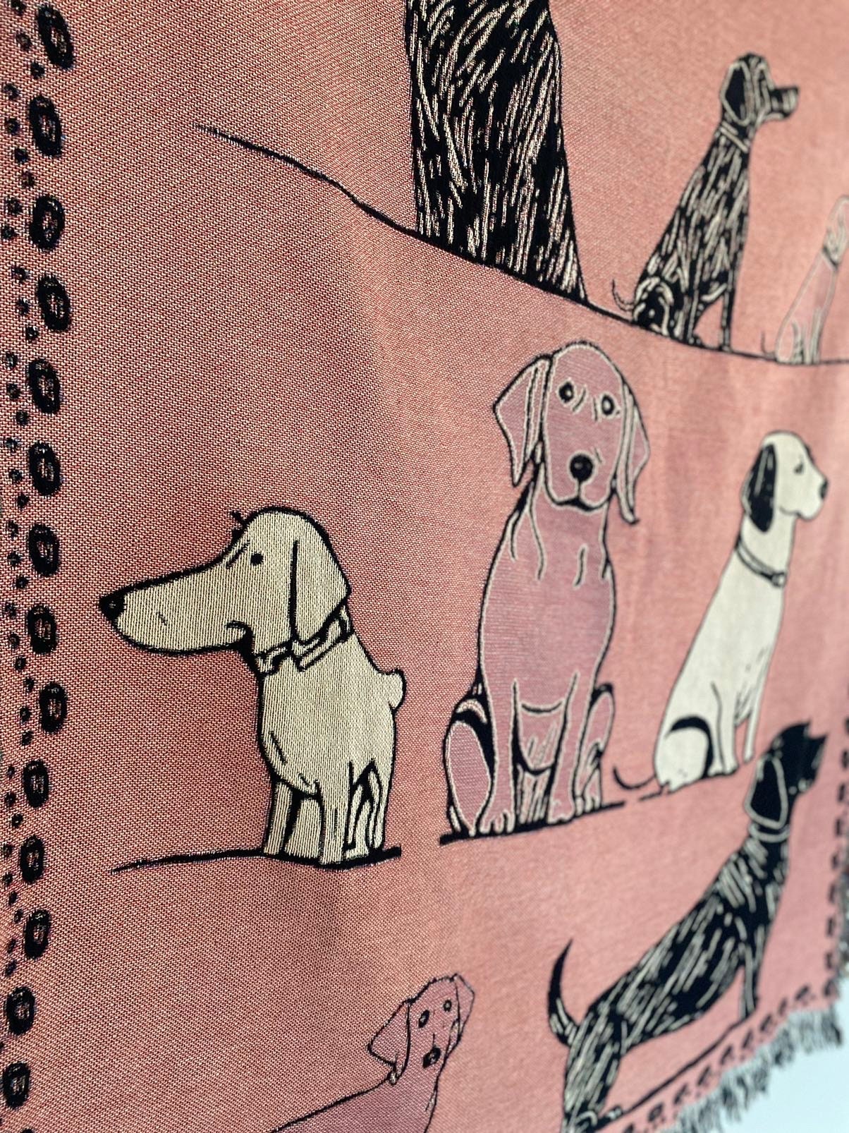 Pink Dog Throw Blanket: Woven Cotton Throw, Cute Gift For Dog Or Pet Lovers, Puppy Decor