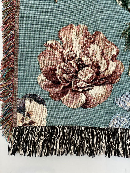 Picnic Blanket With Flowers Tapestry Personalized Wall Art Flowers Woven Throw Blanket Vintage Custom Engagement Gift