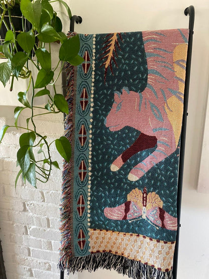 Eclectic Woven Throw Blanket. Maximalist Bedroom - Tapestry Aesthetic. Tiger Boho Throw Blanket. Gift For Her. Girl Power Gift.