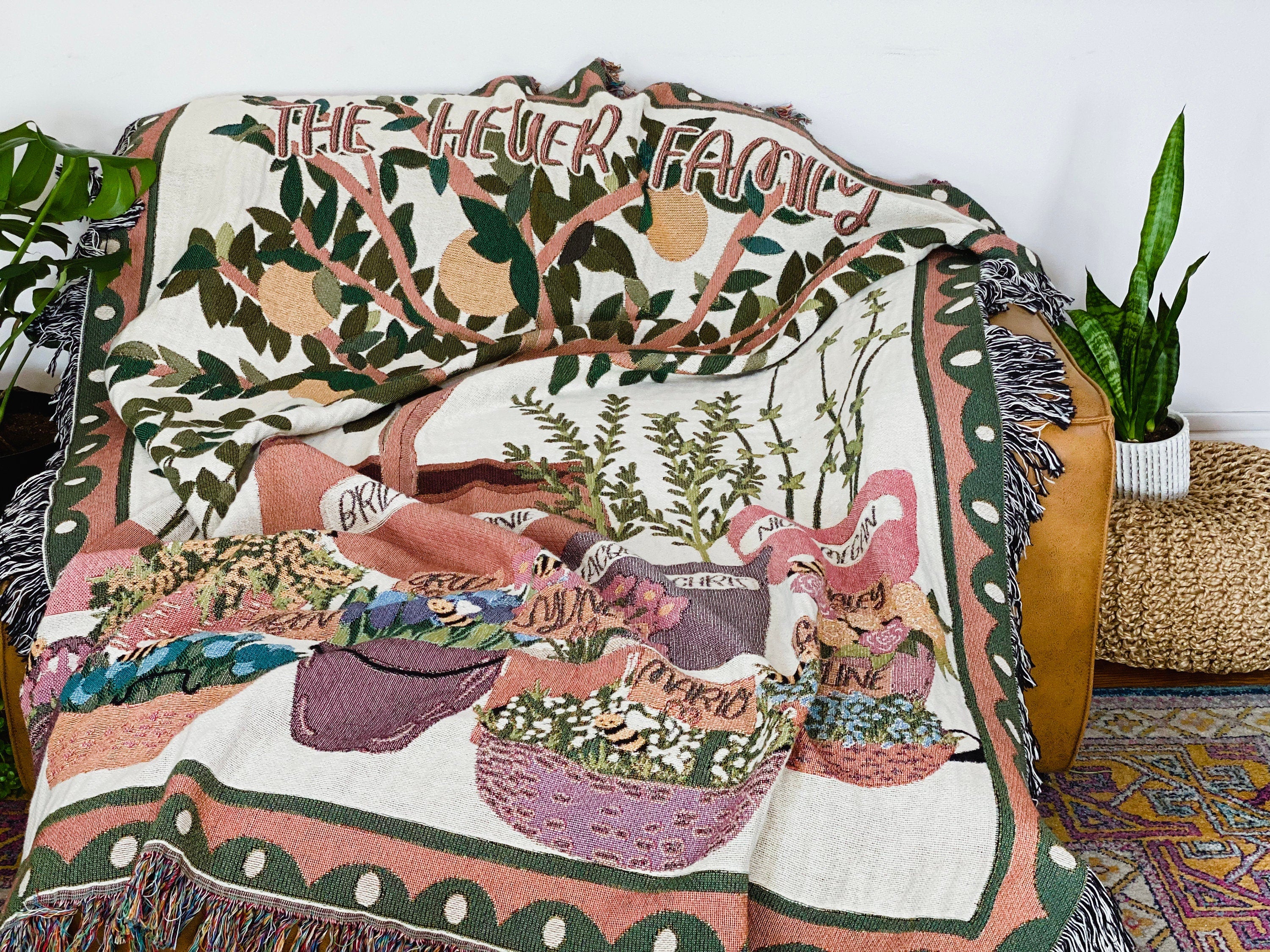 Family Tree Custom Tapestry Blanket, Grandmas Garden Woven Blanket, Personalized Mother'S Day Gift, Family Names Gift, Mimi'S Garden