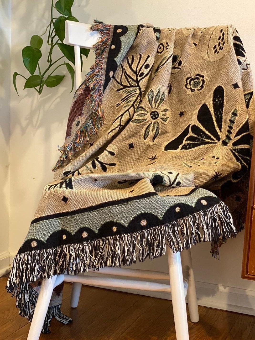 Woven Throw Blanket, Moths Tapestry, Butterfly Decor. Pink And Green Personalized Gift. Eclectic Home Decor. Boho Home