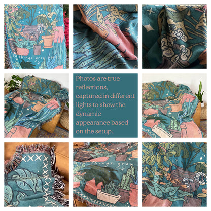 Potted Plants Picnic Blanket, Custom Woven Tapestry, Personalized Gift For Gardener, Grandmas Garden Blanket, Botanical Aesthetic Decor