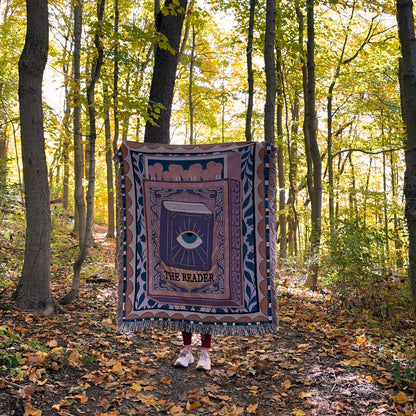 Tarot Card Reader Woven Throw Blanket, Book Nook Tapestry, Custom Tapestry For Readers, Maximalist Decor, Tarot Wall Tapestry, Custom Gift